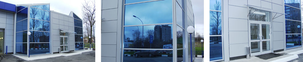 Остекление фасадов магазинов большими стеклопакетами Мытищи